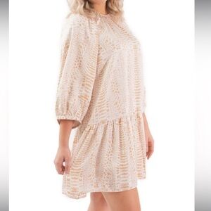 Emily McCarthy Dallas balloon sleeve snake print mini dress small white gold